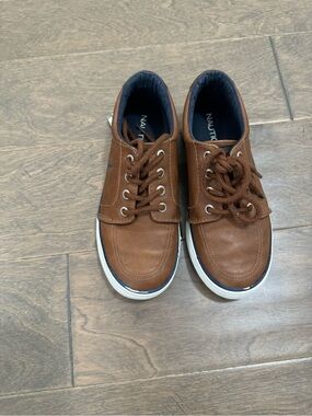 Nautica Kids Brown Boat Shoes with Navy Trim